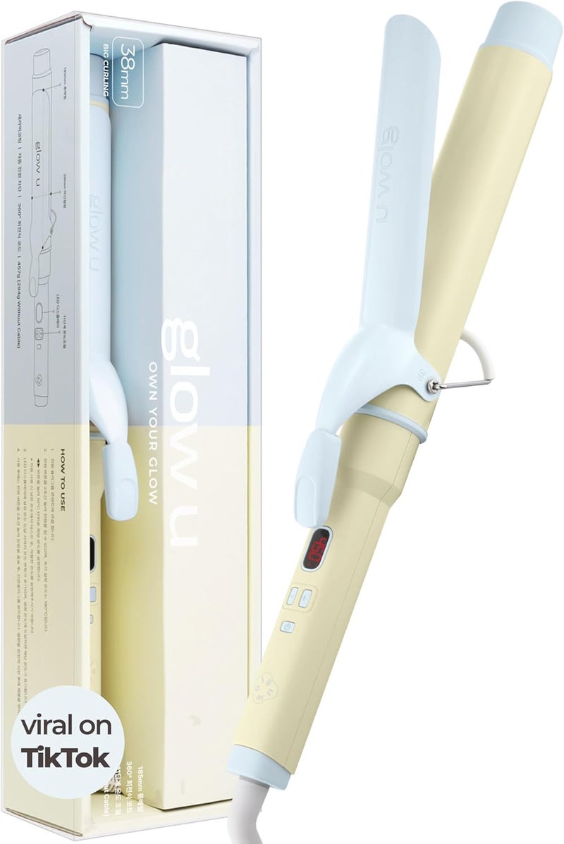 Glow Up Curling Iron 1 1/2 Inch - 7.3" Long Barrel Ceramic Hair Curler for Blowout, Beach Waves - Curling Wand Designed for Long Hair - Marshmallow - Image 1